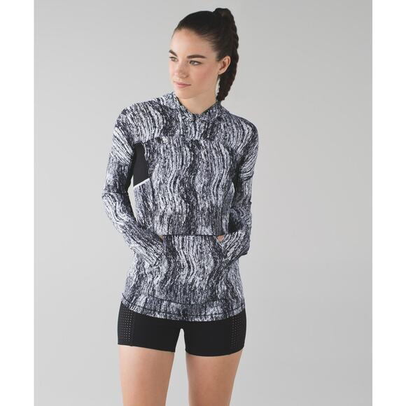 Lululemon Runbeam Hoodie Top Half Zip Texture Twist Athletic Black Gray Women 4 - Picture 3 of 11